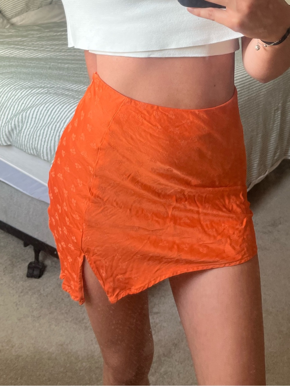 Zara Bright Orange Mini Skirt with Front Slit
